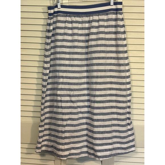J. Jill Women's Large Love Linen Maxi Skirt Blue Striped Side Button Pockets - Picture 5 of 6